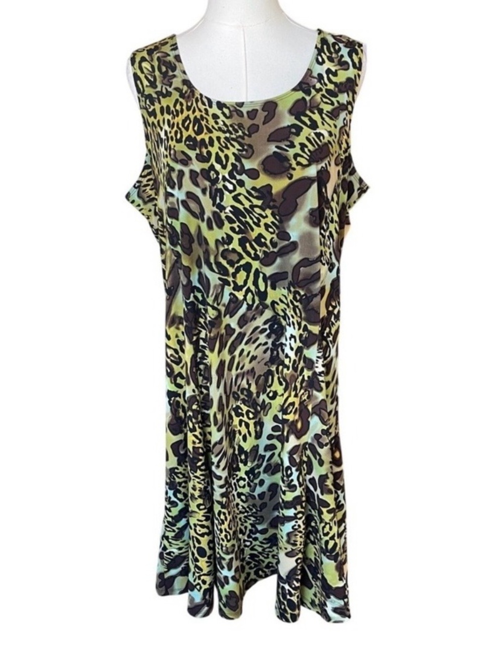 Susan Graver Leopard sleeveless swing dress L